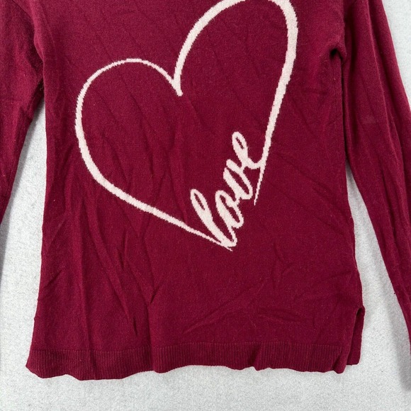 Neiman Marcus 100% Cashmere Sweater Womens MEDIUM Red Long Sleeve Love Heart - Picture 13 of 14